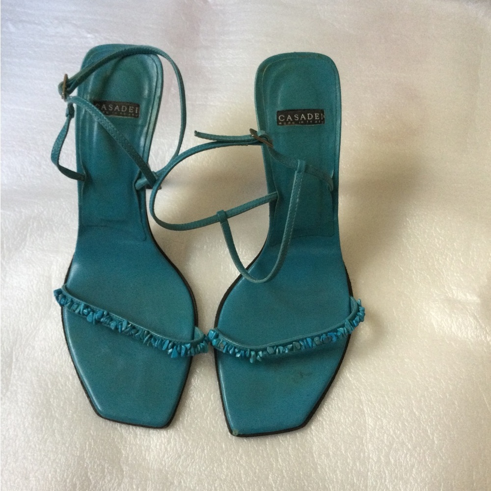 Casadei Turquoise Teal Strappy Heeled Sandals